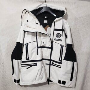 BURBERRY Men Italy Made Globe Graphic Reconstructed Optic White/Black Jacket 50